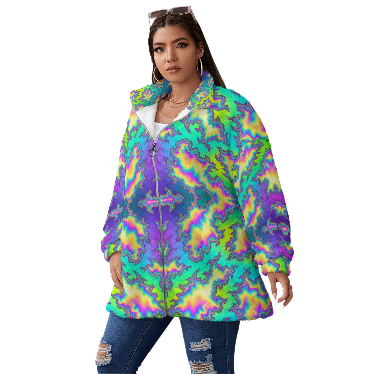 Unisex Borg Fleece Stand-up Collar Coat With Zipper Closure(Plus Size)