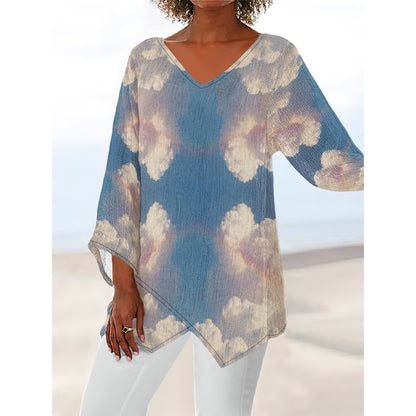 Women's V-neck T-shirt With Irregular Hem