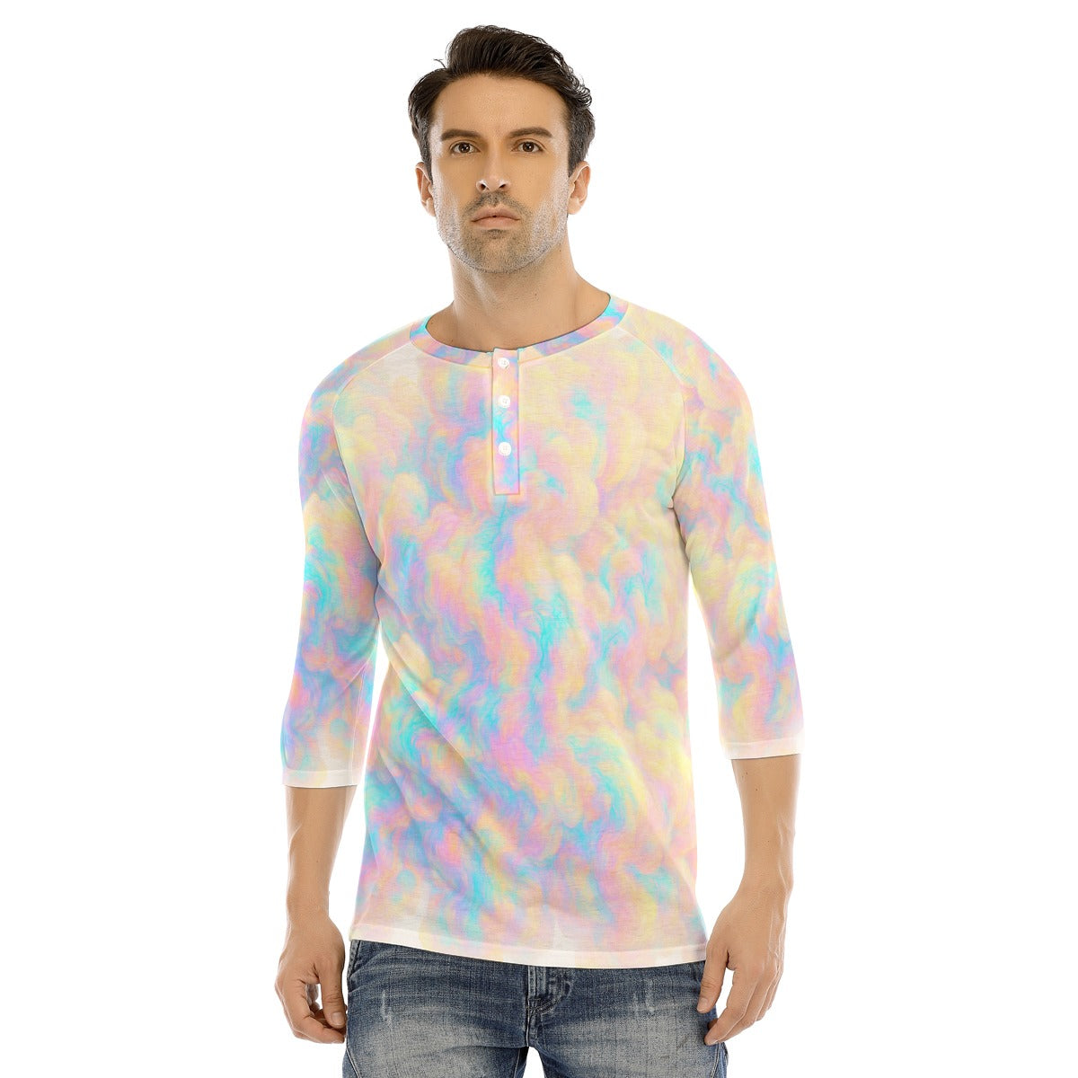 Men's Bracelet Sleeve T-shirt With Button Closure - view 1