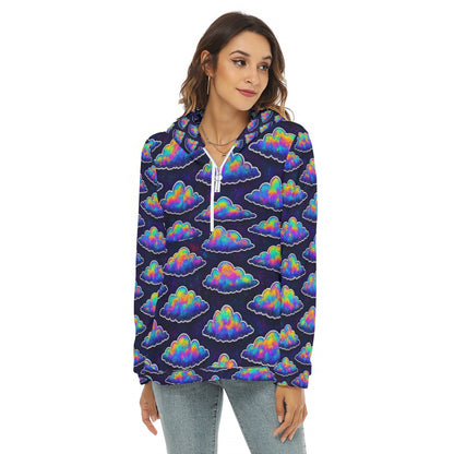 Women's Borg Fleece Hoodie With Half Zip