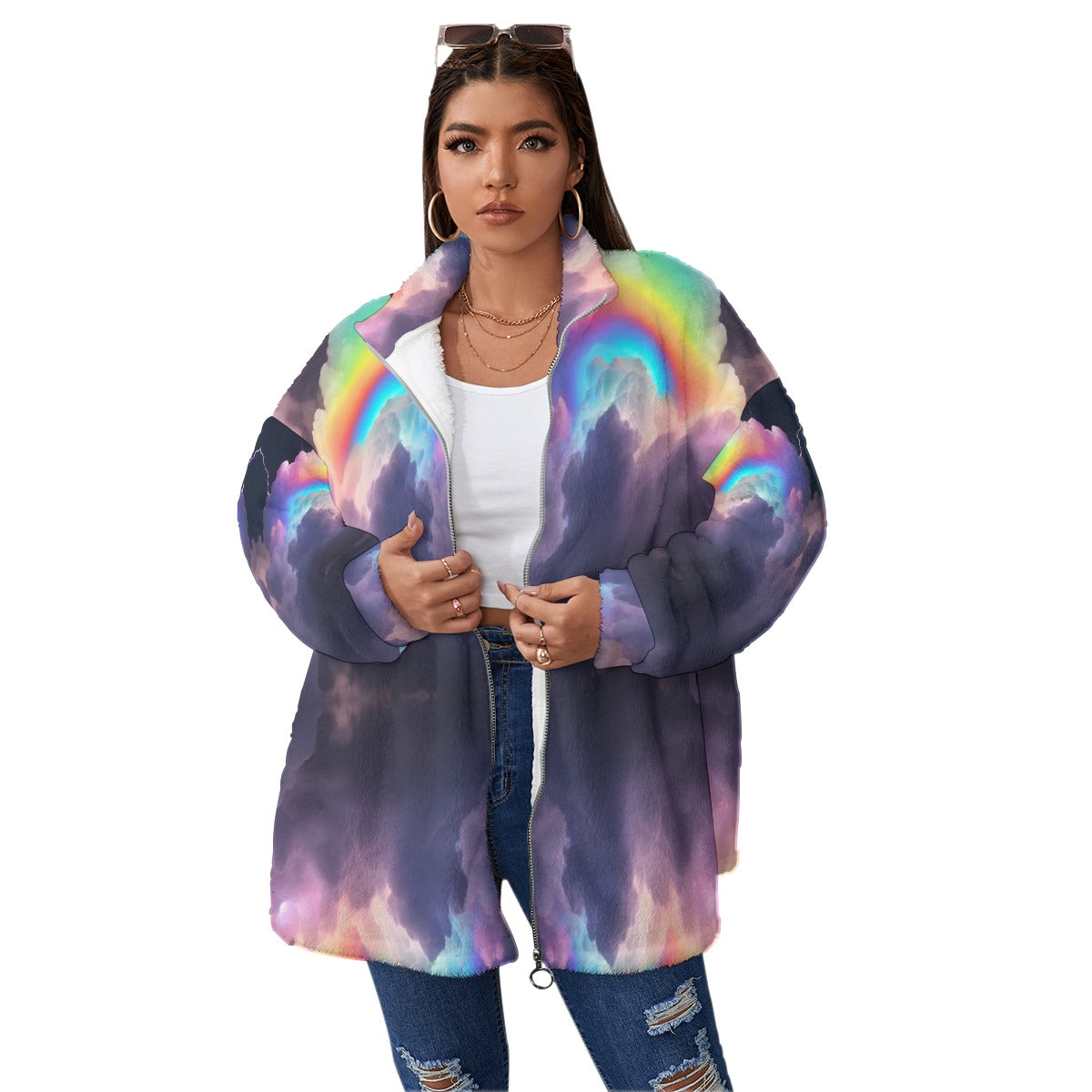 Unisex Borg Fleece Stand-up Collar Coat With Zipper Closure(Plus Size)
