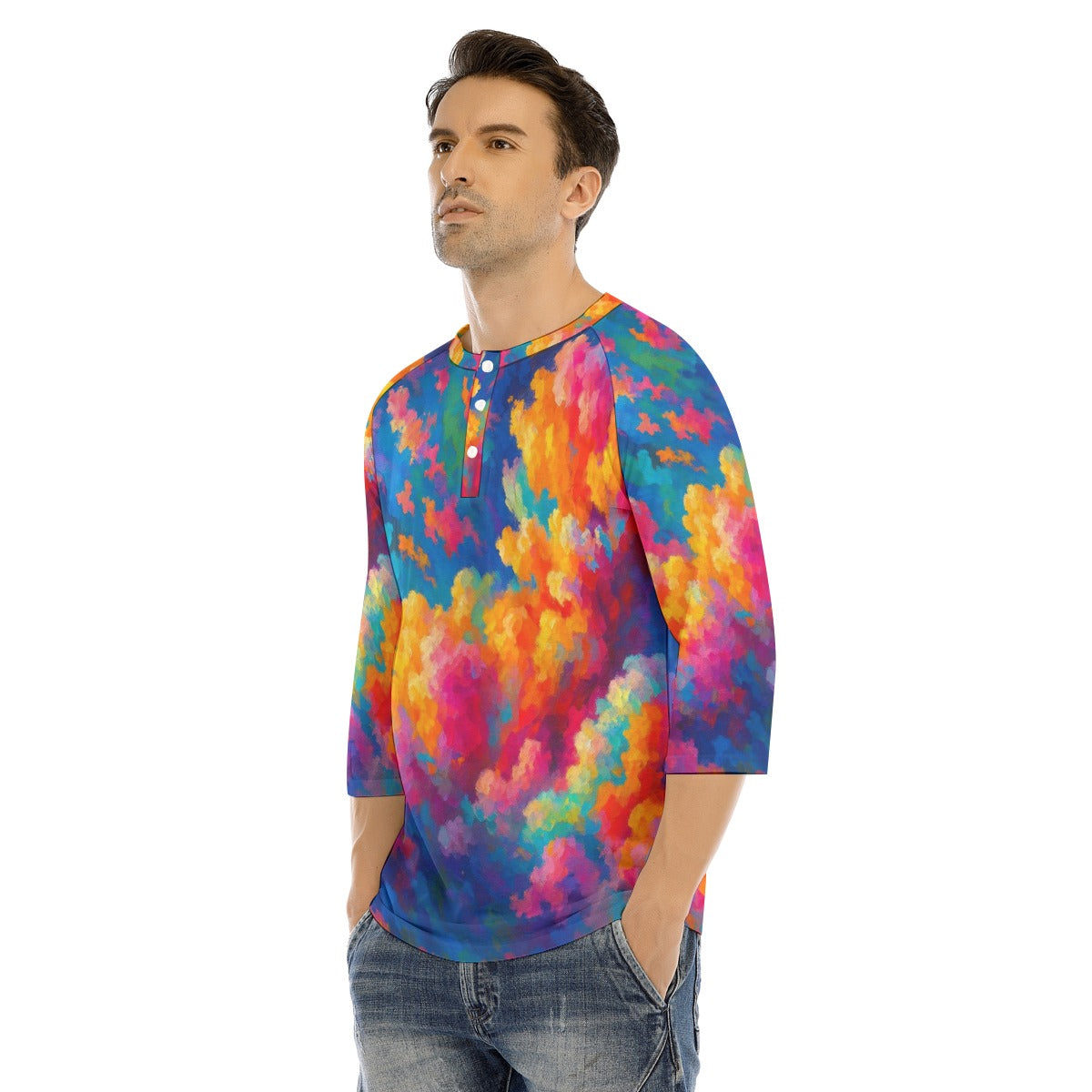 Men's Bracelet Sleeve T-shirt With Button Closure - view 3