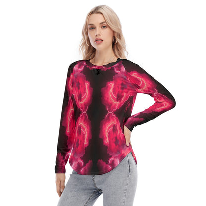 Women's Raglan Sleeves U-Shaped Hem Long Sleeves Blouse