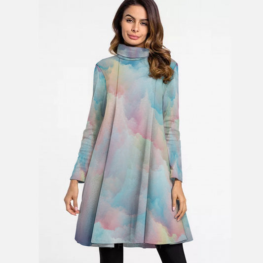 Women's High Neck Dress With Long Sleeve