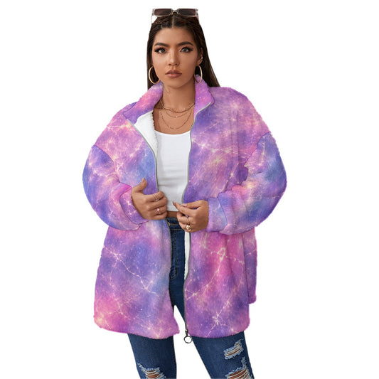Unisex Borg-Fleece Stand-Up Collar Zip Coat — Plus Size - view 1