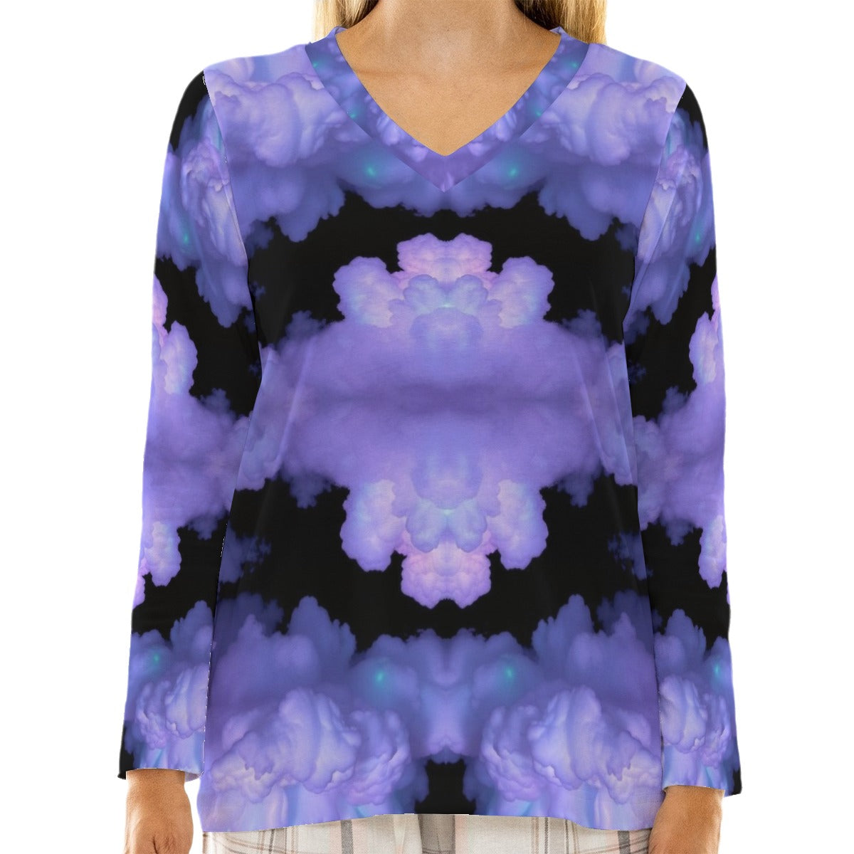 Women's Loose V-Neck T-Shirt With Long Sleeve