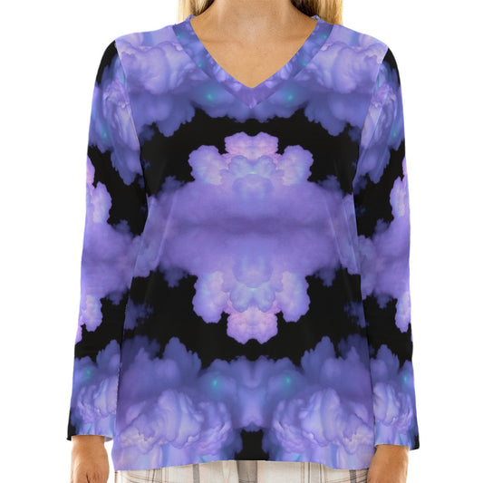 Women's Loose V-Neck T-Shirt With Long Sleeve