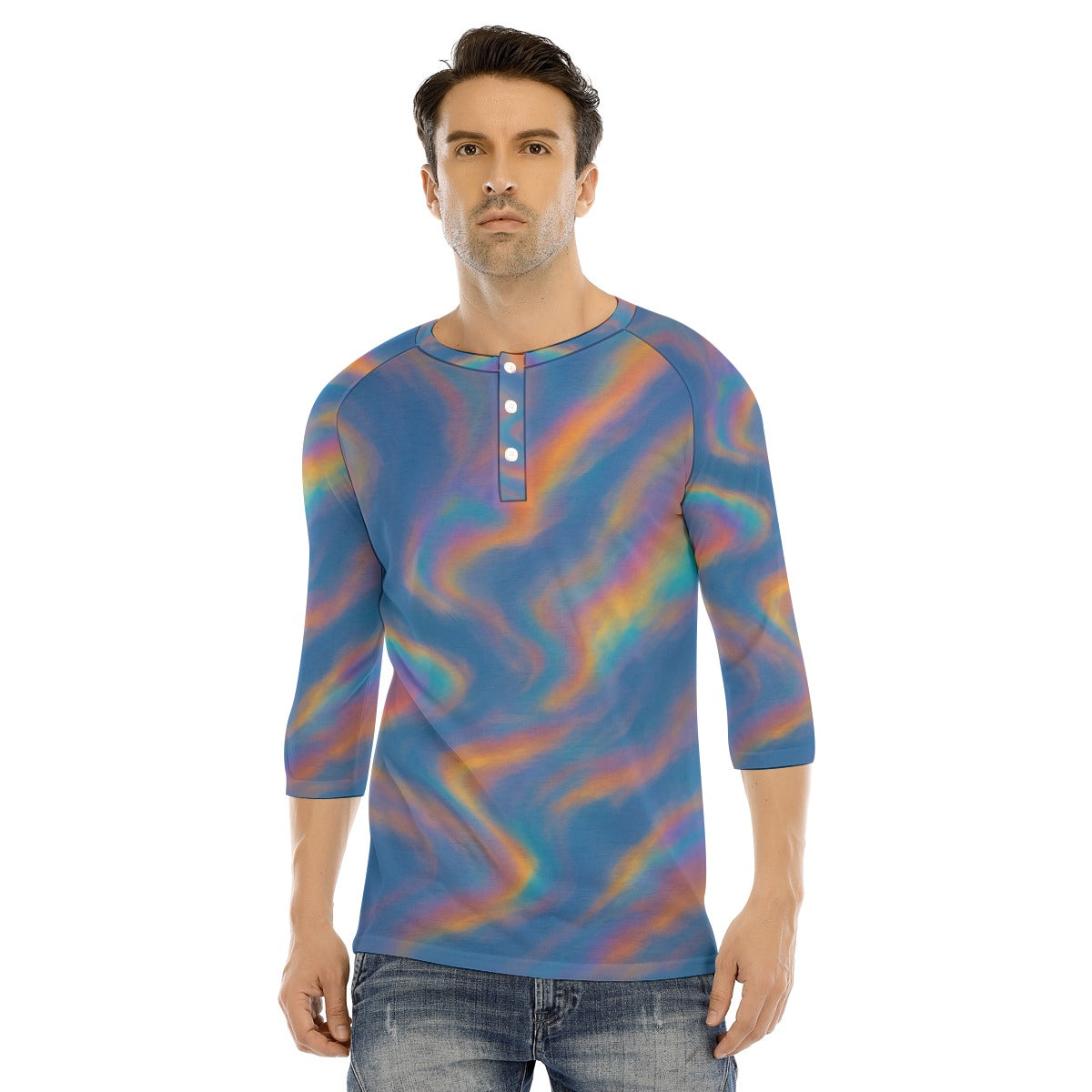 Men's Bracelet Sleeve T-shirt With Button Closure - view 1