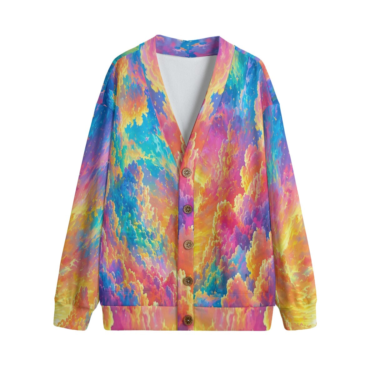 Unisex V-neck Knitted Fleece Cardigan With Button Closure