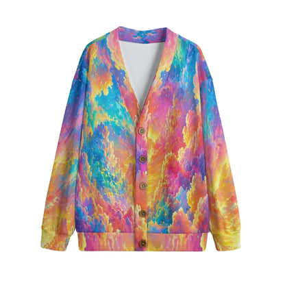 Unisex V-neck Knitted Fleece Cardigan With Button Closure