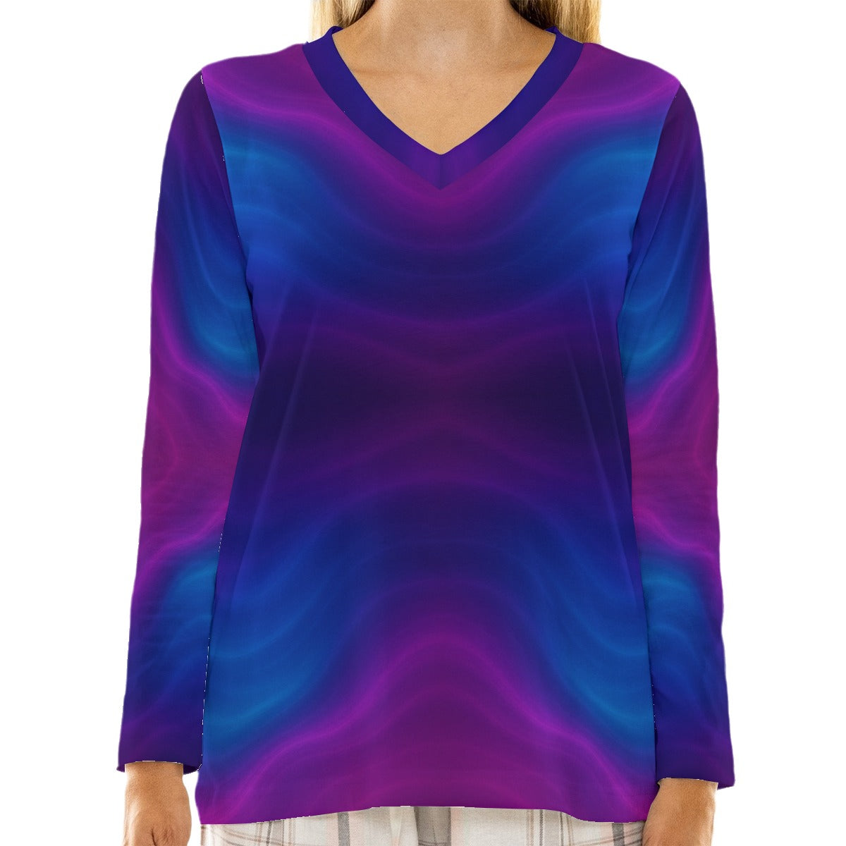 Women's Loose V-Neck T-Shirt With Long Sleeve