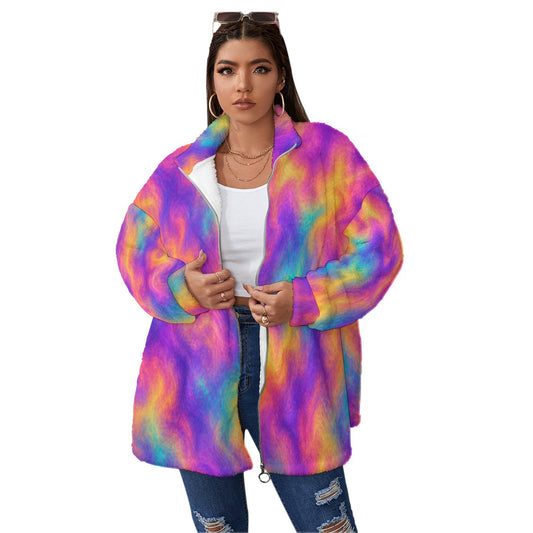 Unisex Borg Fleece Stand-up Collar Coat With Zipper Closure(Plus Size)