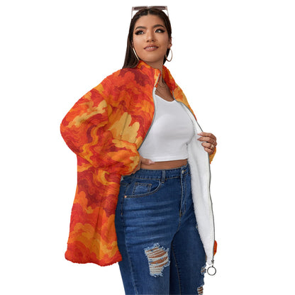 Unisex Borg Fleece Stand-up Collar Coat With Zipper Closure(Plus Size)
