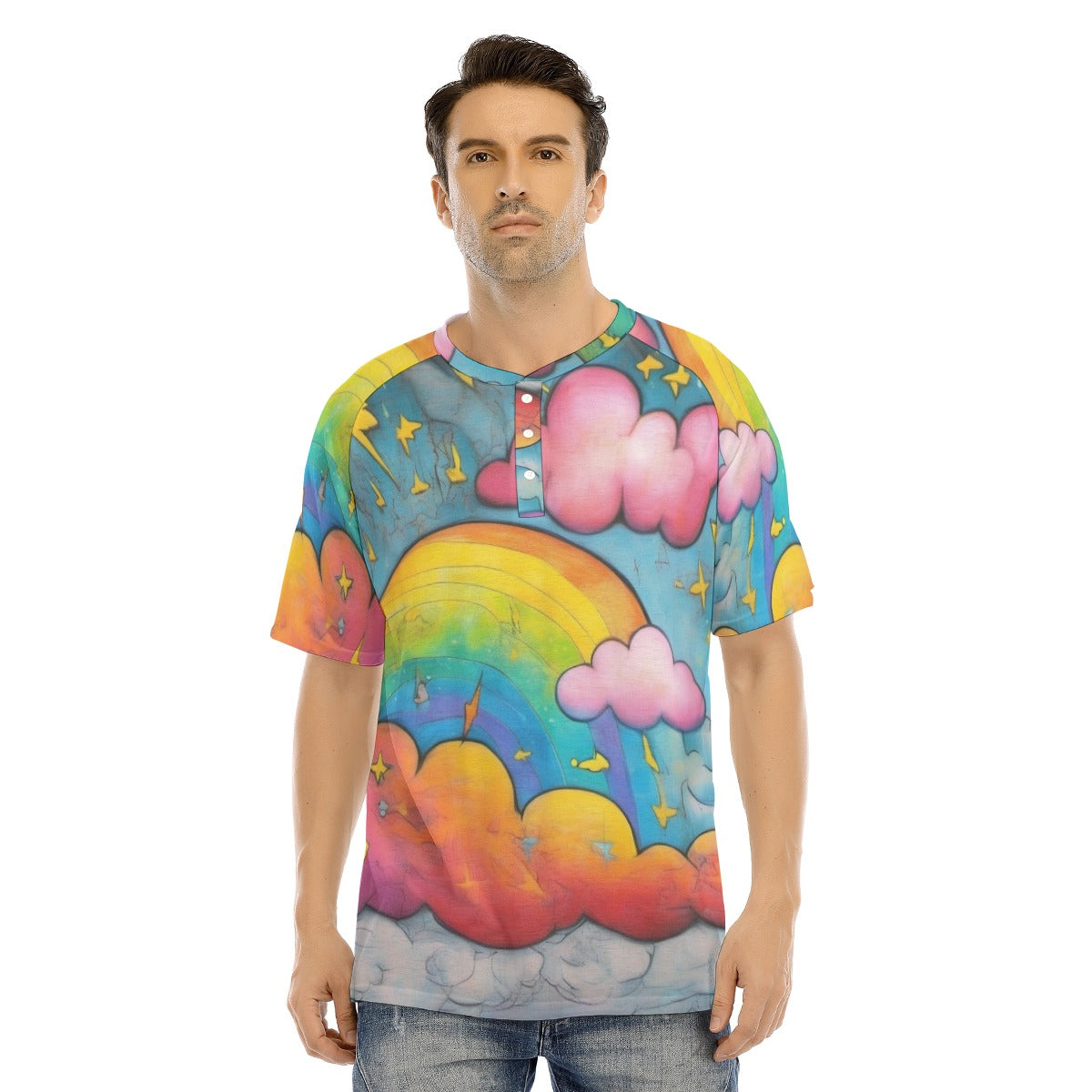 Men's Raglan Sleeve T-shirt With Button Closure