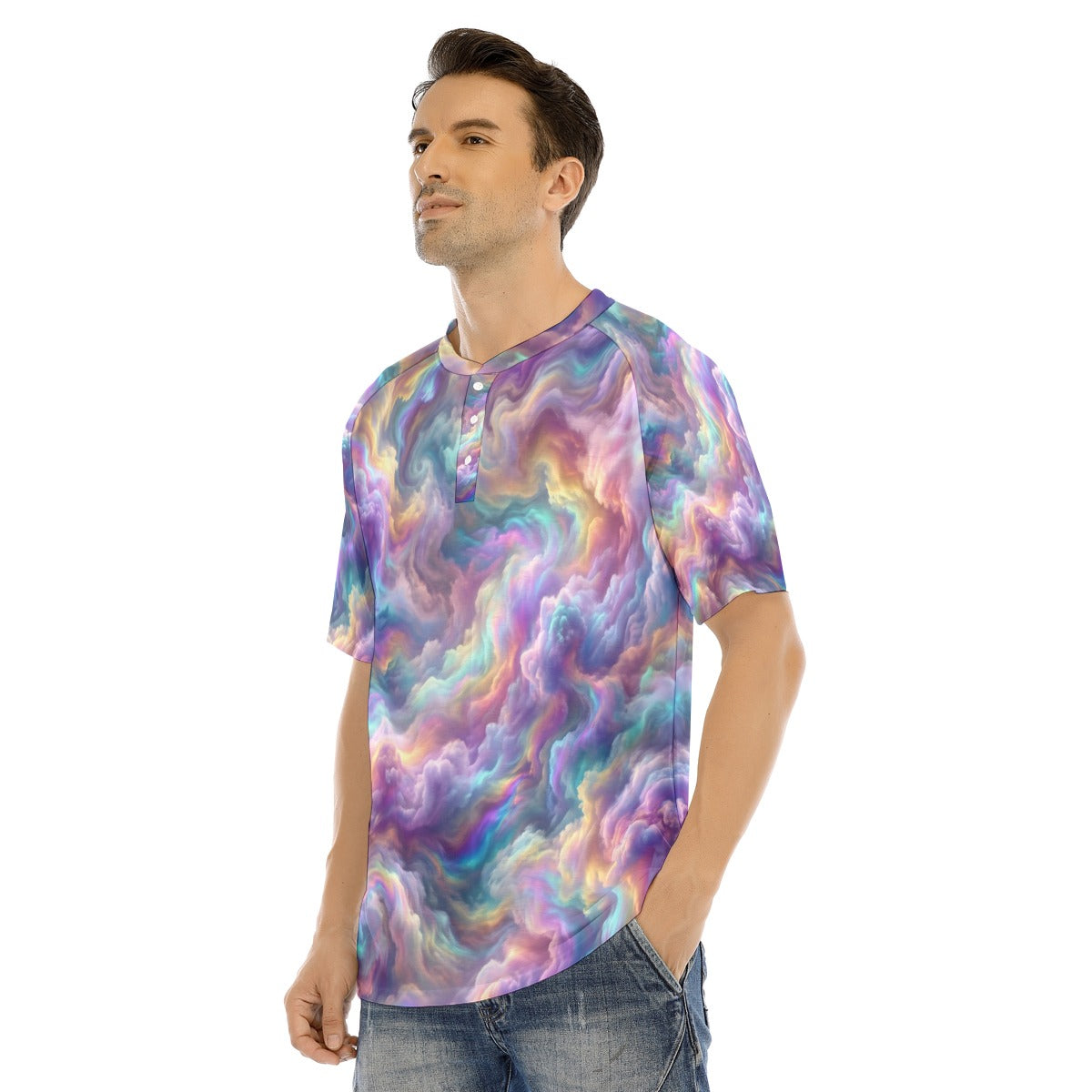 Men's Raglan Sleeve T-shirt With Button Closure
