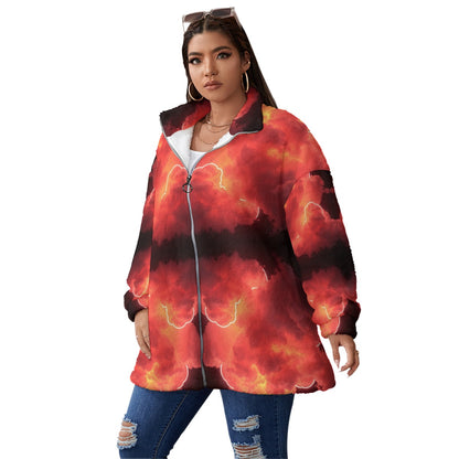 Unisex Borg Fleece Stand-up Collar Coat With Zipper Closure(Plus Size)
