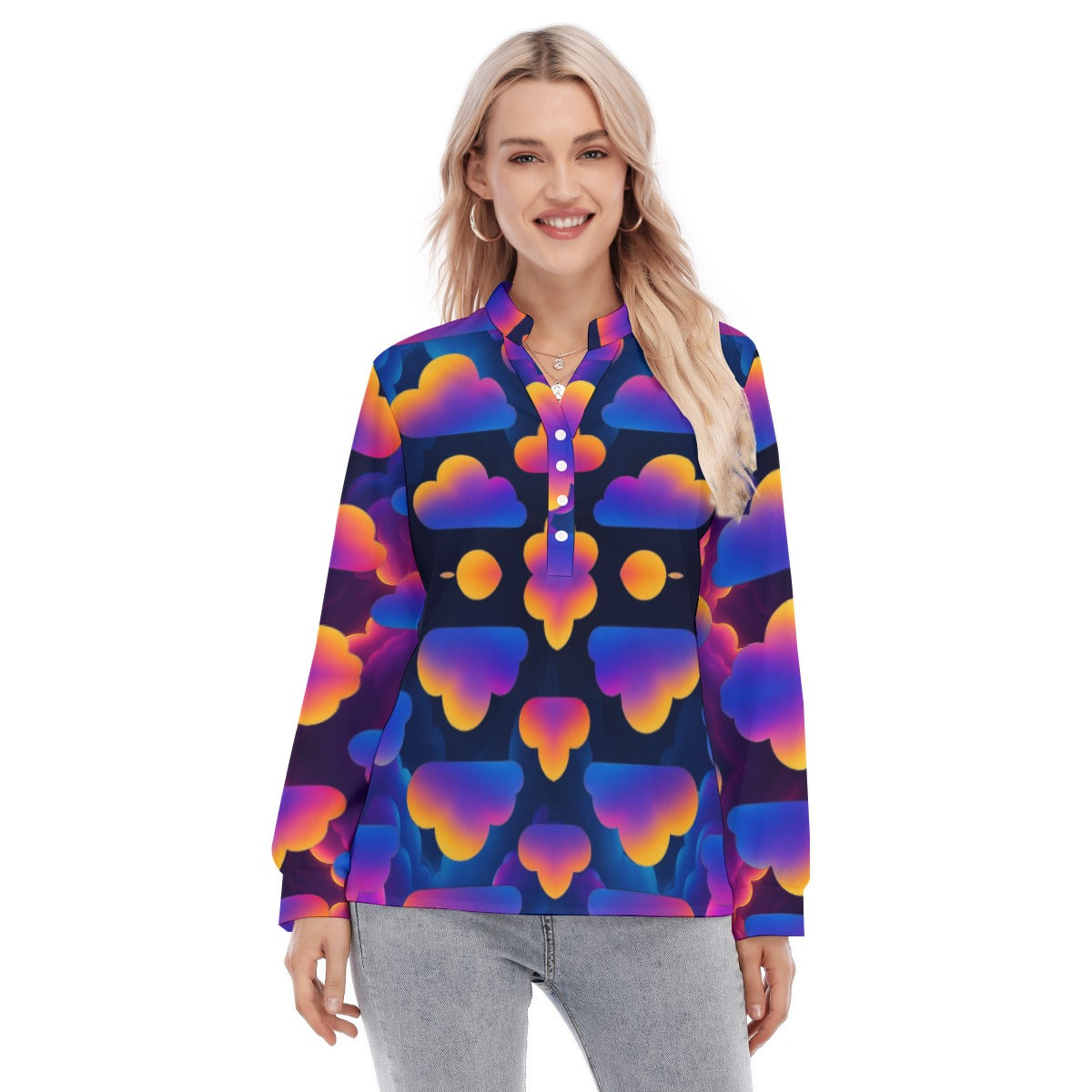Women's Long Sleeve Blouse With Button Closure