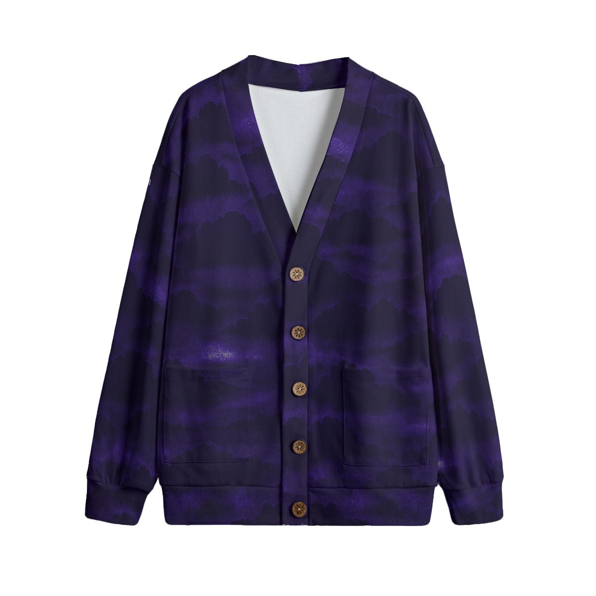 Unisex V-neck Knitted Fleece Cardigan With Button Closure