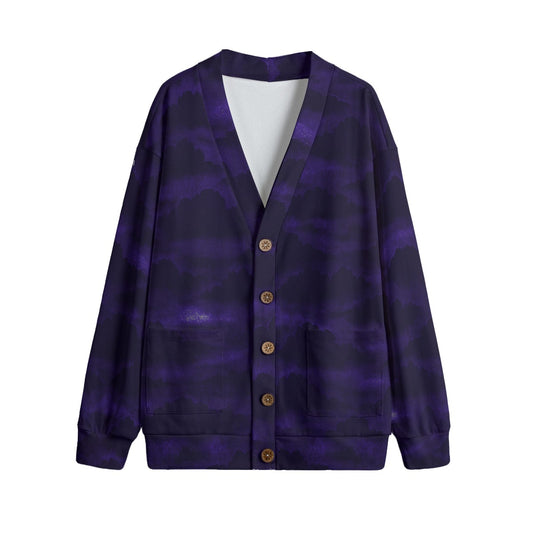 Unisex V-neck Knitted Fleece Cardigan With Button Closure