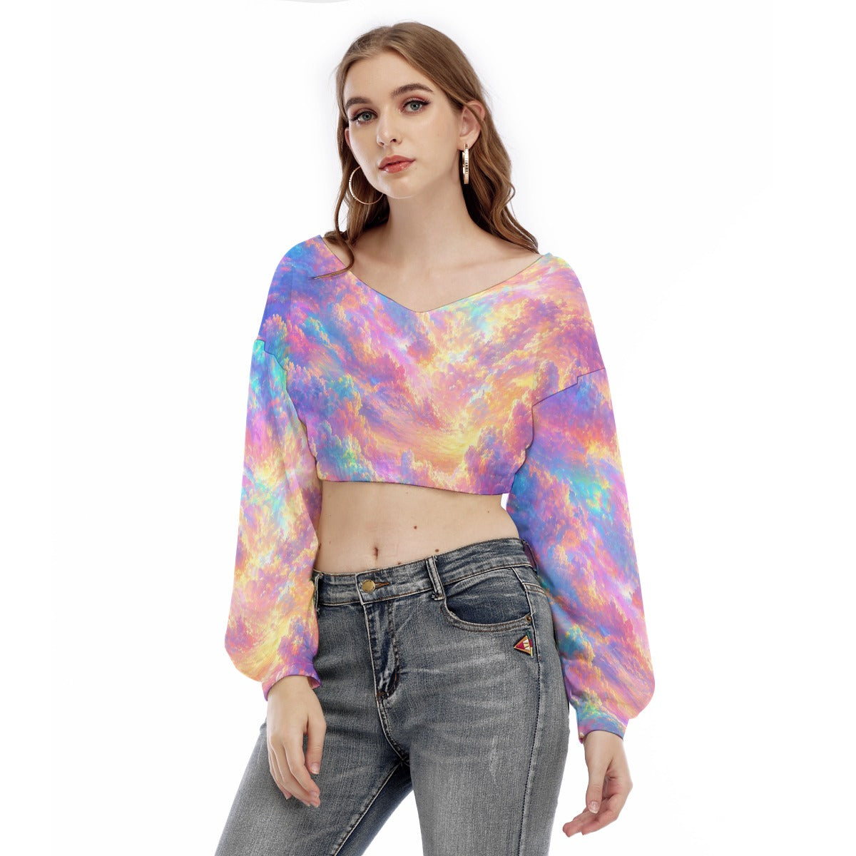 Women's V-neck Long Sleeve Cropped Sweatshirt
