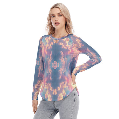 Women's Raglan Sleeves U-Shaped Hem Long Sleeves Blouse