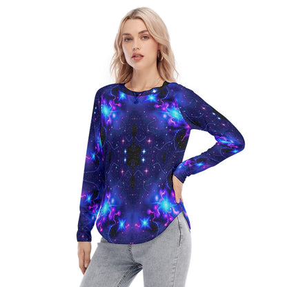 Women's Raglan Sleeves U-Shaped Hem Long Sleeves Blouse