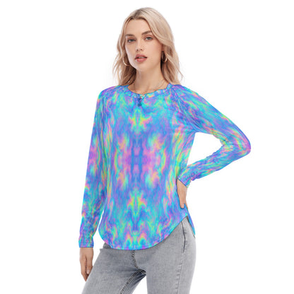 Women's Raglan Sleeves U-Shaped Hem Long Sleeves Blouse