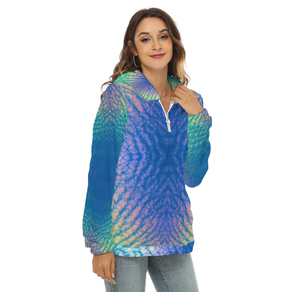 Women's Borg Fleece Hoodie With Half Zip