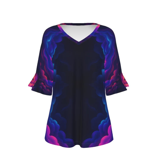 V-neck Women's T-shirt With Bell Sleeve