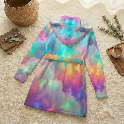 Unisex Flannel Hooded Robe With Eye Mask