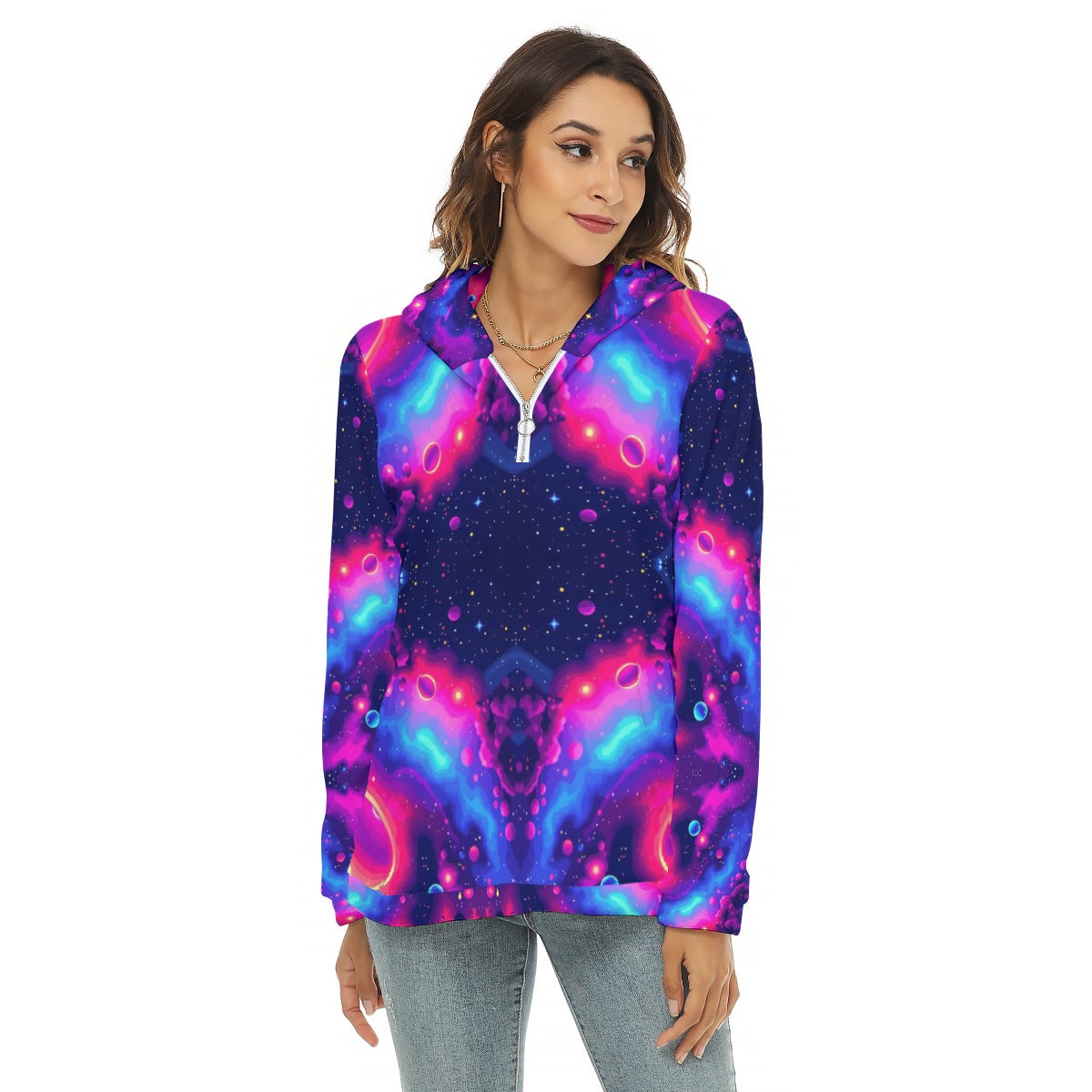 Women's Borg Fleece Hoodie With Half Zip