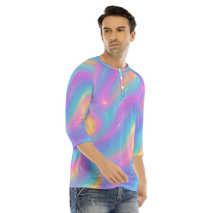 Men's Bracelet Sleeve T-shirt With Button Closure