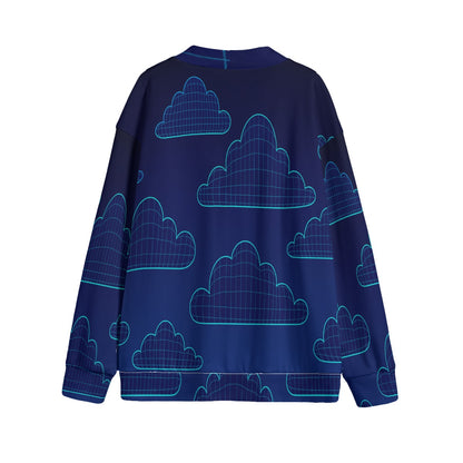 Unisex V-neck Knitted Fleece Cardigan With Button Closure