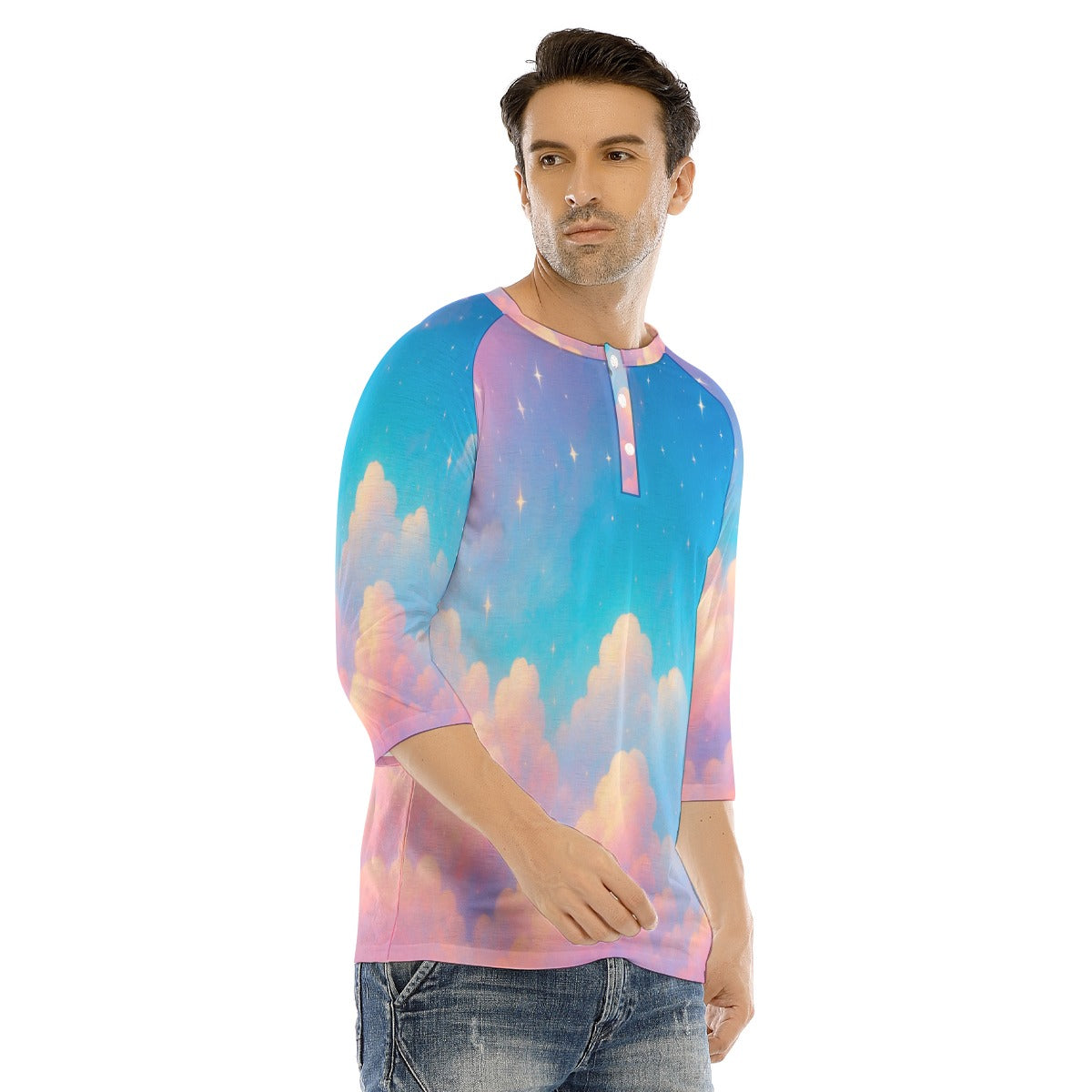 Men's Bracelet Sleeve T-shirt With Button Closure - view 2