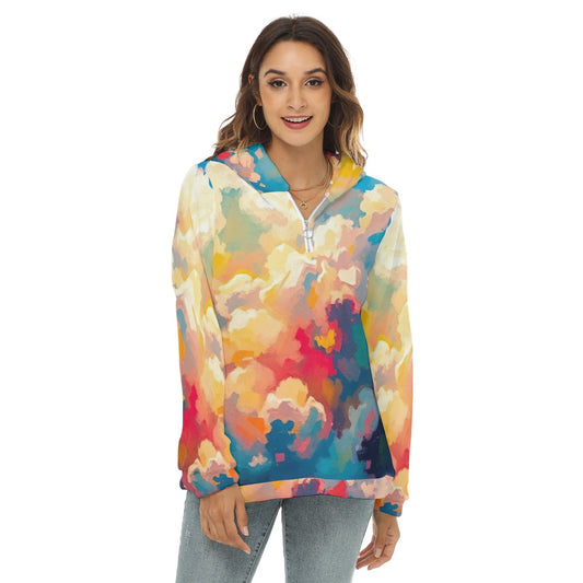 Women's Borg Fleece Hoodie With Half Zip