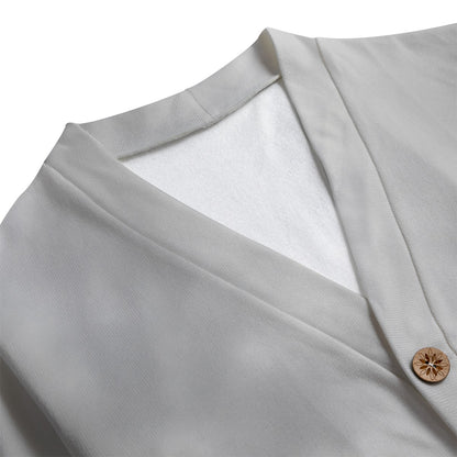 Unisex V-neck Knitted Fleece Cardigan With Button Closure