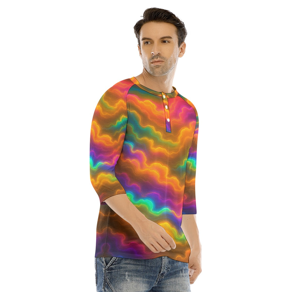 Men's Bracelet Sleeve T-shirt With Button Closure - view 2