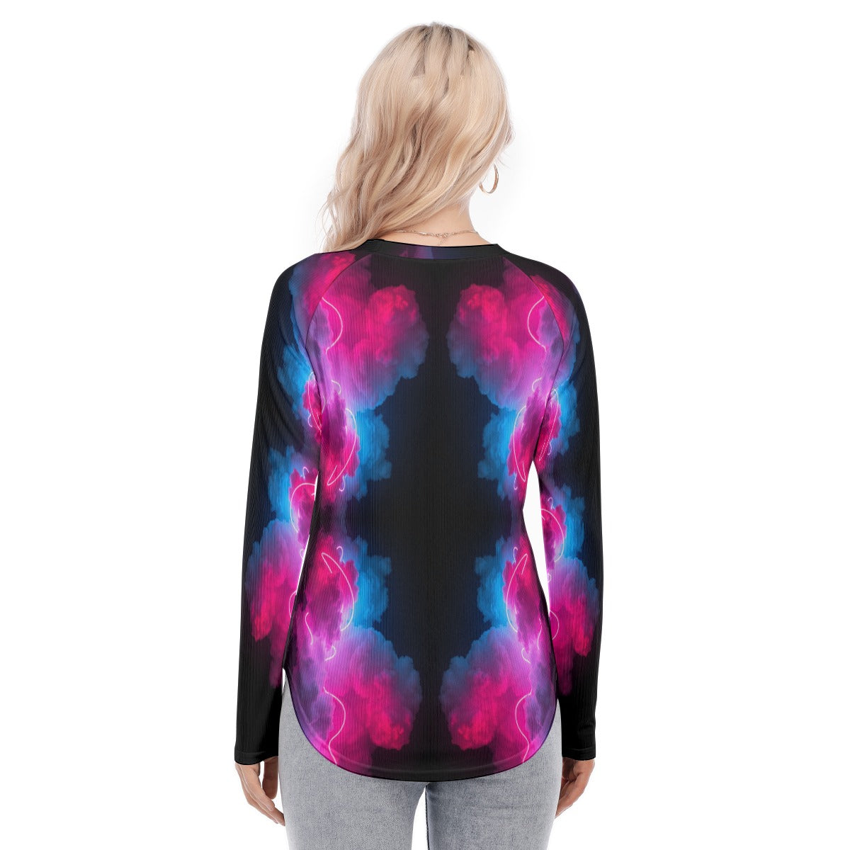 Women's Raglan Sleeves U-Shaped Hem Long Sleeves Blouse