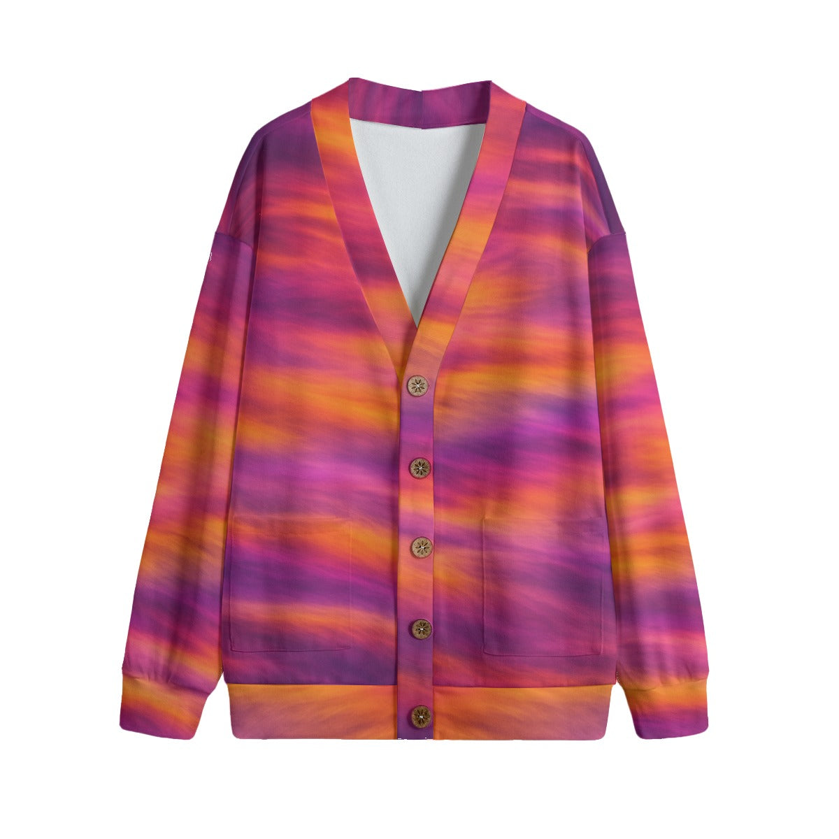 Unisex V-neck Knitted Fleece Cardigan With Button Closure