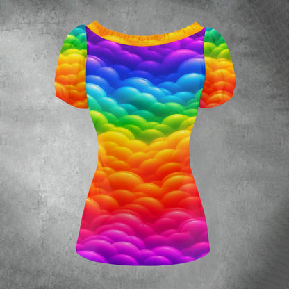 All-over print Women's Puff Sleeve Pleated Shirt