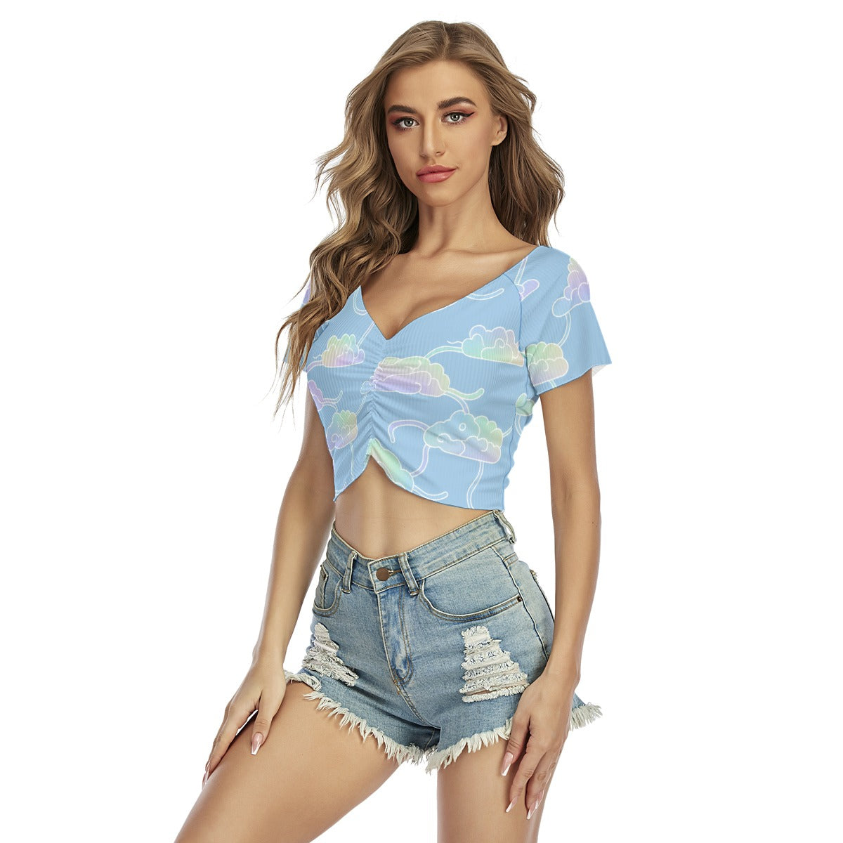 Women's Raglan Drawstring Front Crop Tee