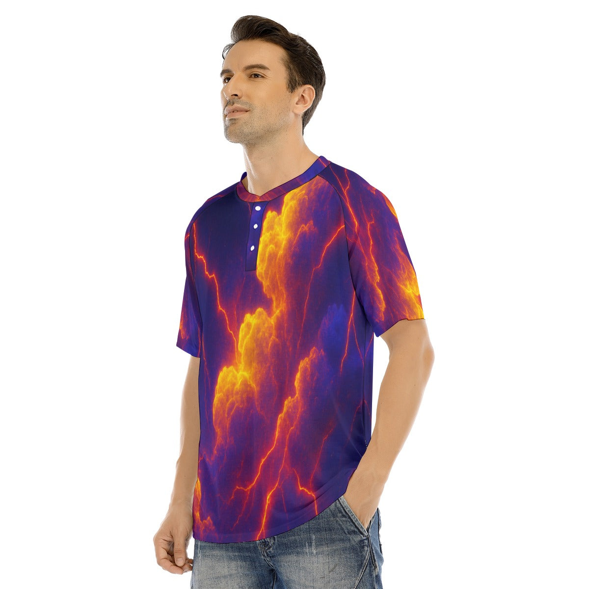 Men's Raglan Sleeve T-shirt With Button Closure