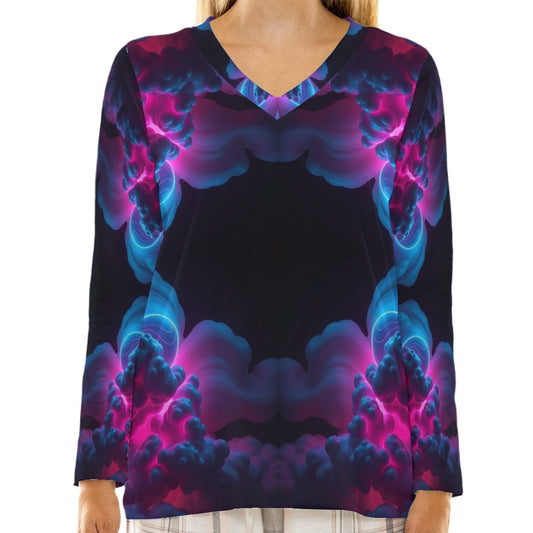 Women's Loose V-Neck T-Shirt With Long Sleeve