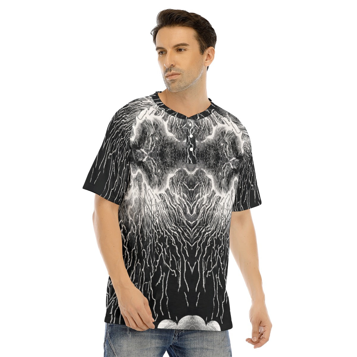 Men's Raglan Sleeve T-shirt With Button Closure