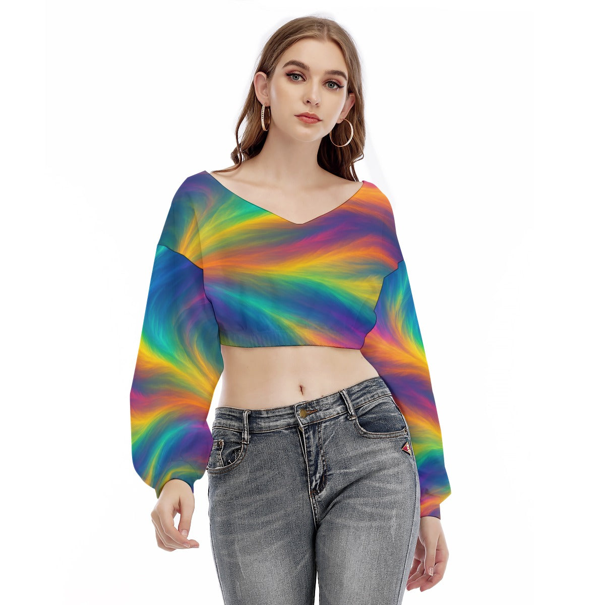 Women's V-neck Long Sleeve Cropped Sweatshirt