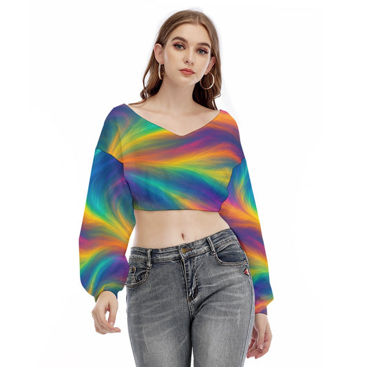 Women's V-neck Long Sleeve Cropped Sweatshirt