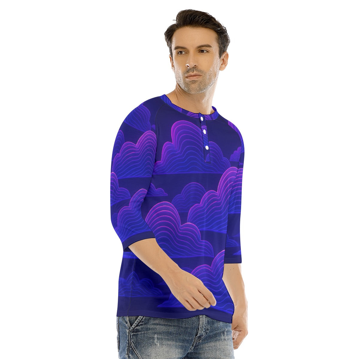 Men's Bracelet Sleeve T-shirt With Button Closure - view 2