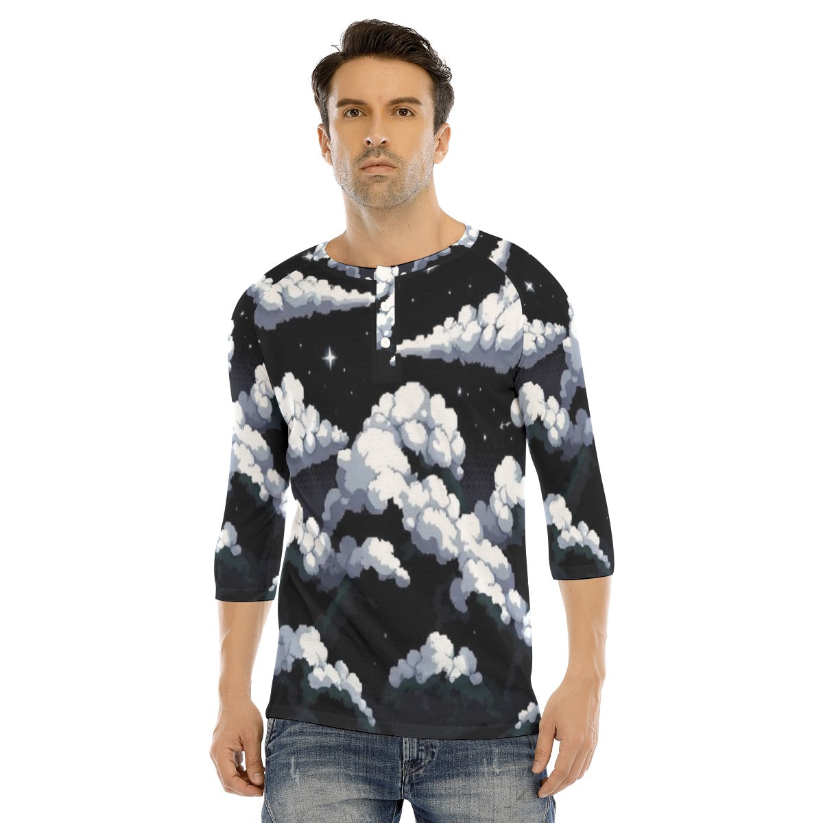 Men's Bracelet Sleeve T-shirt With Button Closure - view 1