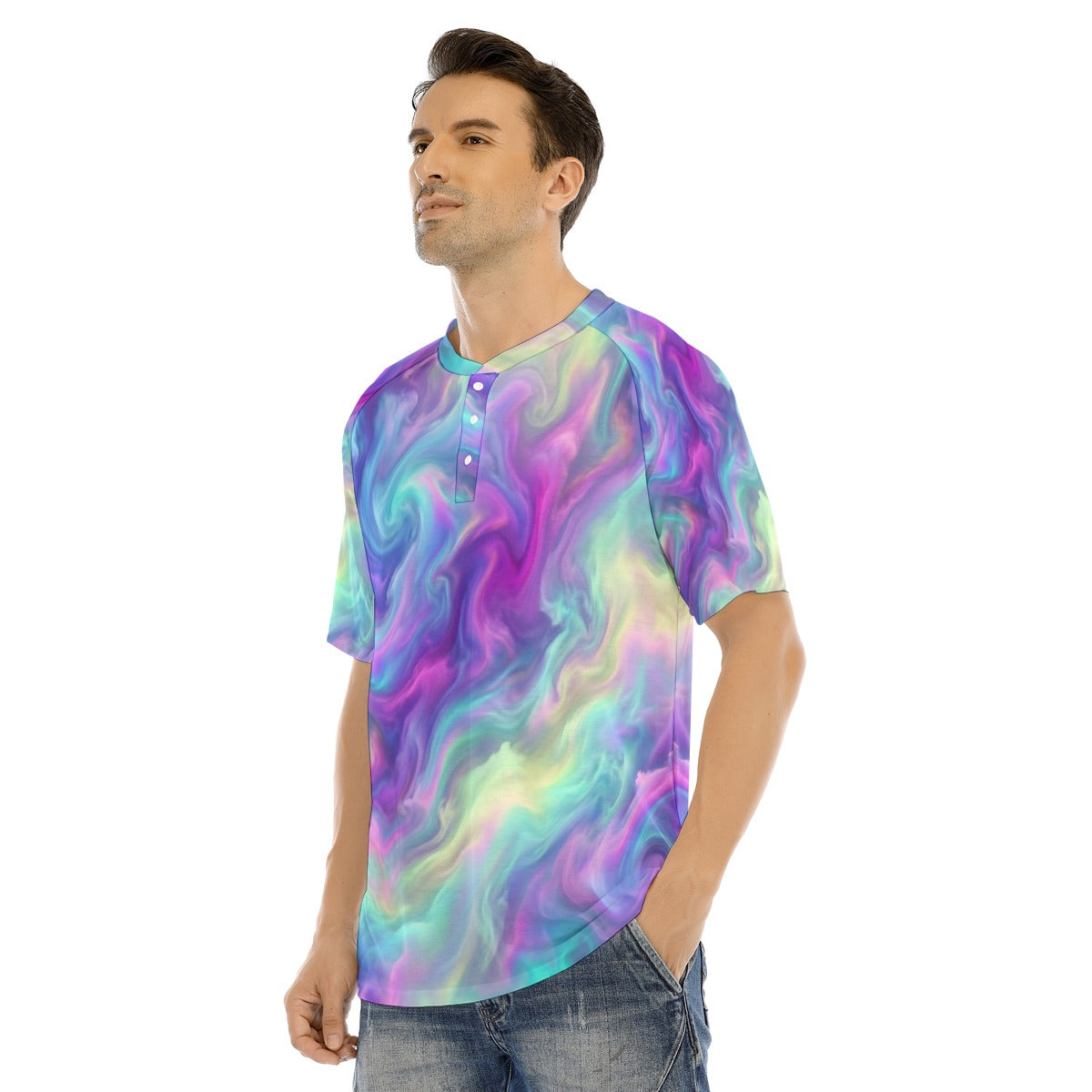 Men's Raglan Sleeve T-shirt With Button Closure