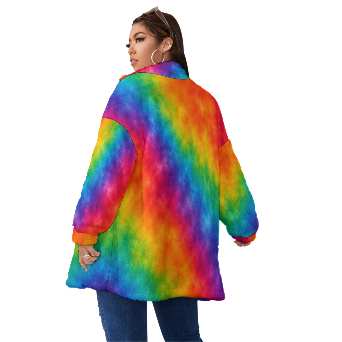 Unisex Borg-Fleece Stand-Up Collar Zip Coat — Plus Size - view 4